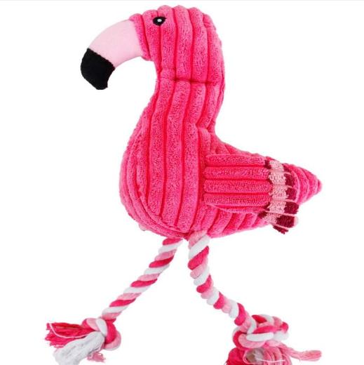 Flat plush toy with a ribbed pink body and long tapered legs